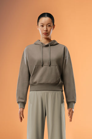 Easy Soft Oversized-Fit Cropped Hoodie - Fog Brown