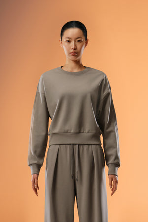 Easy Soft Oversized-Fit Cropped Crew - Fog Brown