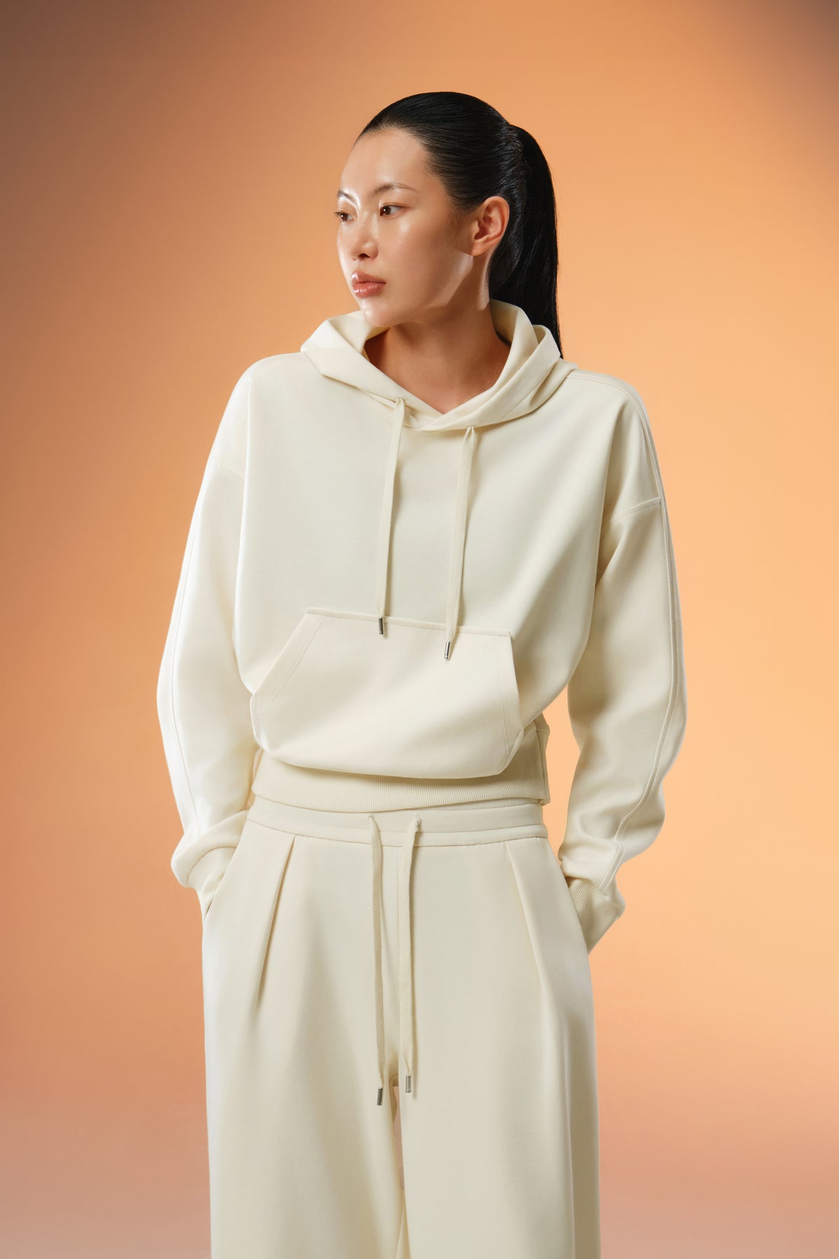 Easy Soft Oversized-Fit Cropped Hoodie - Light Beige