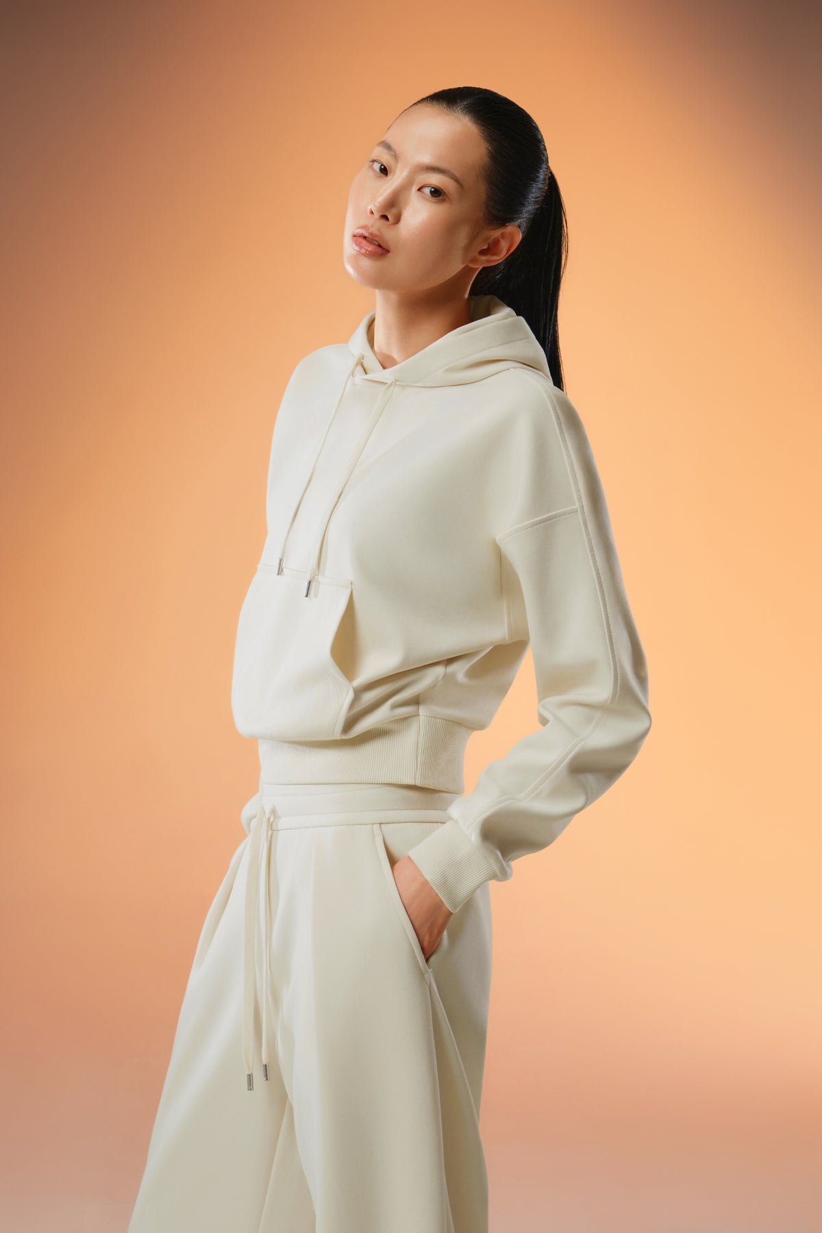 Easy Soft Oversized-Fit Cropped Hoodie - Light Beige